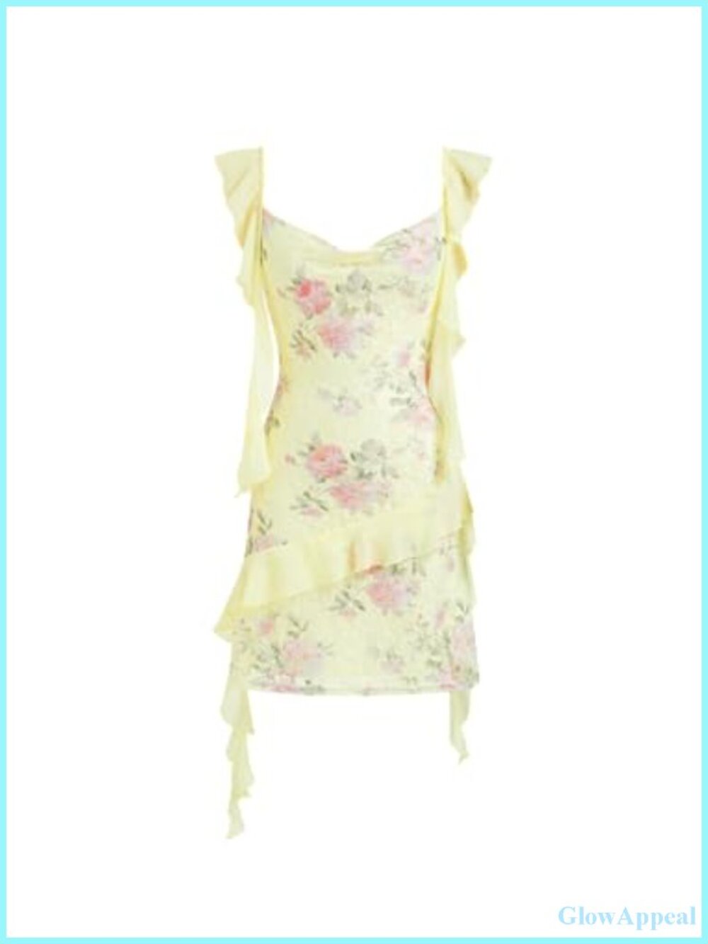 Ruffle Cowl Neck Bodycon Mini Dress Floral Print Sleeveless Summer